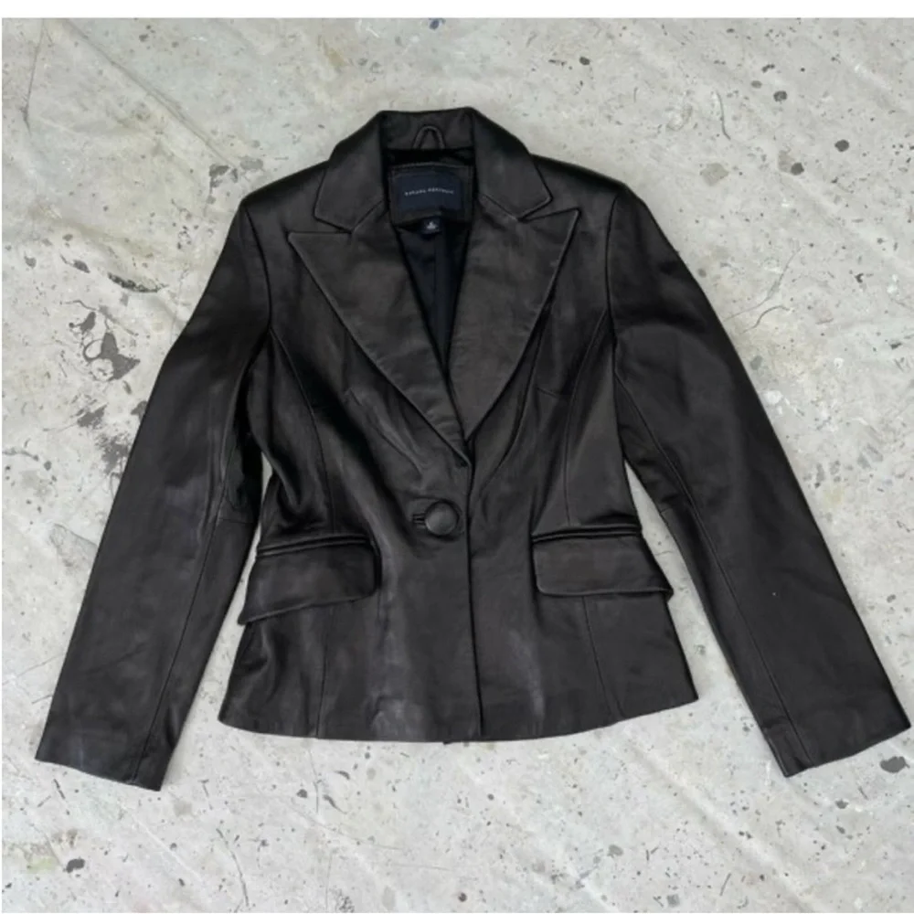 Banana Republic Leather Blazer Black 2 One Button Jacket - Picture 2 of 8